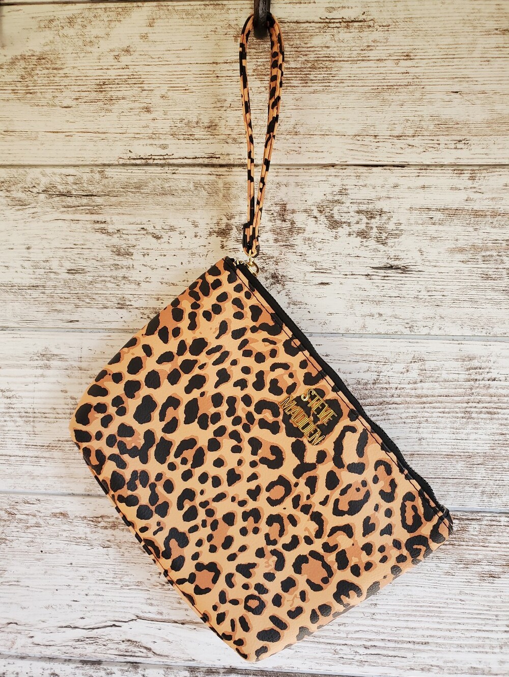 Steve Madden Leopard Print Cosmetic Wristlet Pouch Clutch